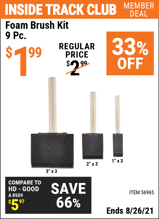 Foam Brush Kit 9 Pc. for 1.99 Harbor Freight Coupons