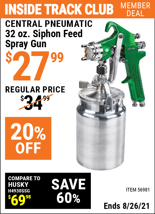 CENTRAL PNEUMATIC 32 Oz. Siphon Feed Spray Gun for 27.99 Harbor