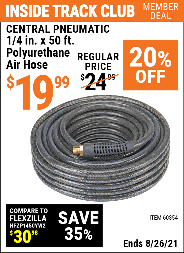CENTRAL PNEUMATIC 1/4 in. x 50 ft. Polyurethane Air Hose for 19.99