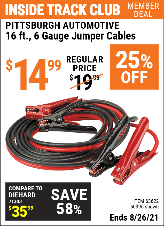 PITTSBURGH AUTOMOTIVE 16 ft. 6 Gauge Heavy Duty Jumper Cables for 14.
