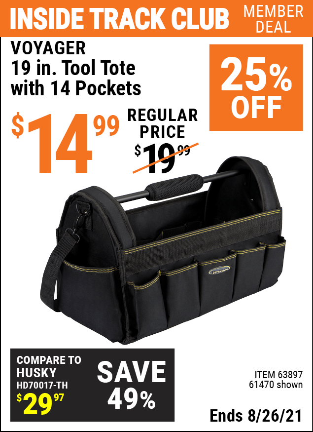 VOYAGER 19 in. Tool Tote with 14 Pockets for 14.99 Harbor Freight