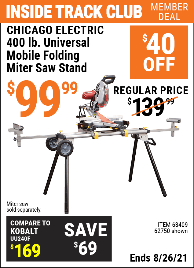 CHICAGO ELECTRIC Heavy Duty Mobile Miter Saw Stand for 99.99 Harbor