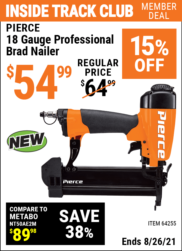 PIERCE 18 Gauge Professional Brad Nailer Item 64255 Harbor Freight