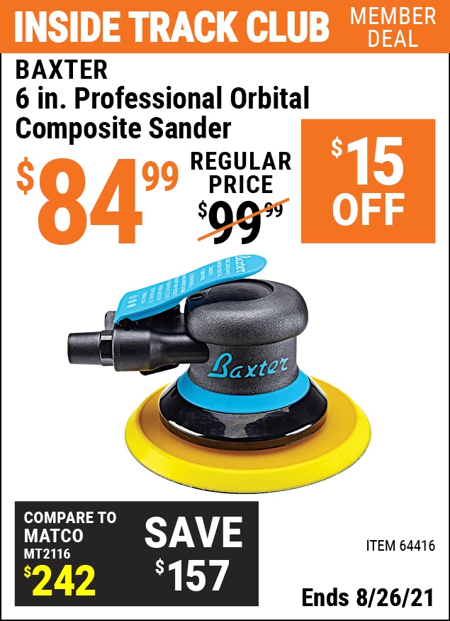 BAXTER 6 In. Professional Orbital Composite Sander for 84.99 Harbor