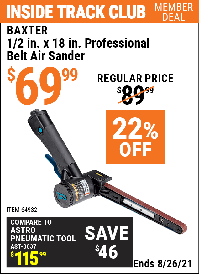 BAXTER 1/2 in. x 18 in. Professional Belt Air Sander for 69.99