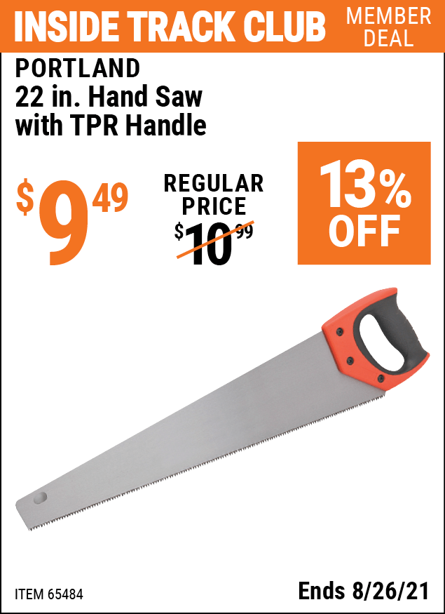 PORTLAND 22 In. Hand Saw with TPR Handle for 9.49 Harbor Freight Coupons