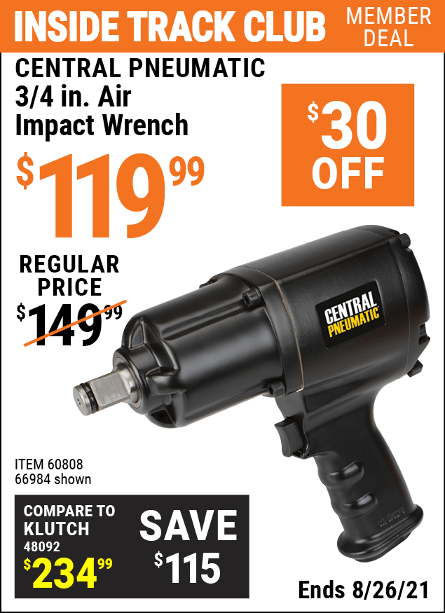 CENTRAL PNEUMATIC 3/4 in. Heavy Duty Air Impact Wrench for 119.99