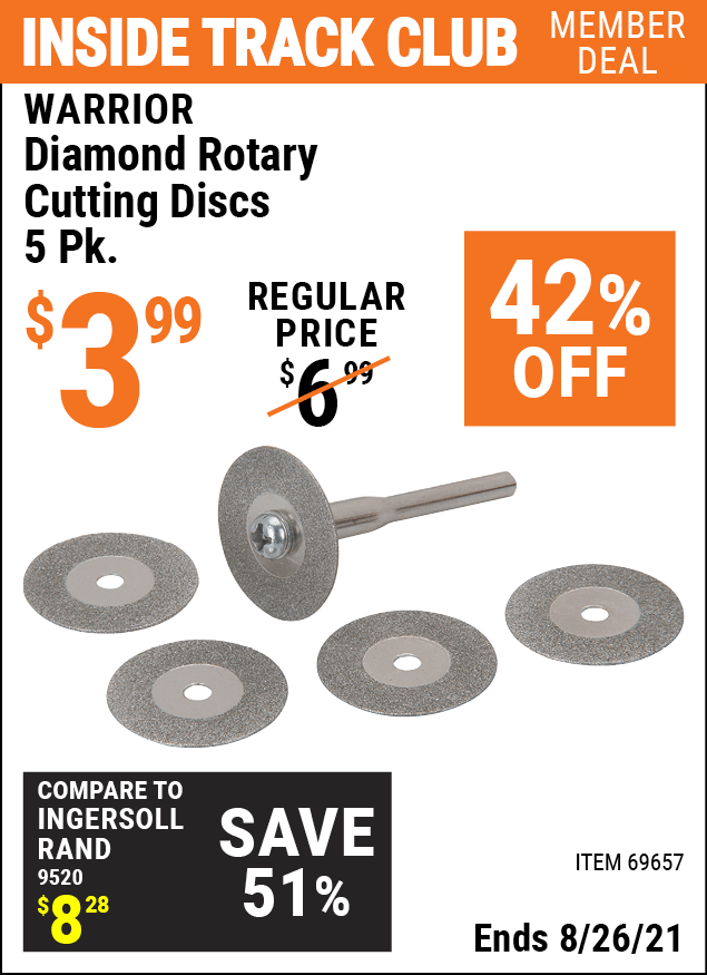 WARRIOR Diamond Rotary Cutting Discs 5 Pk. for 3.99 Harbor Freight