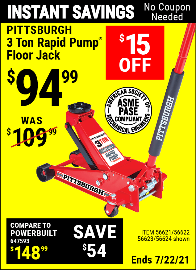 PITTSBURGH AUTOMOTIVE 3 Ton Steel Heavy Duty Floor Jack