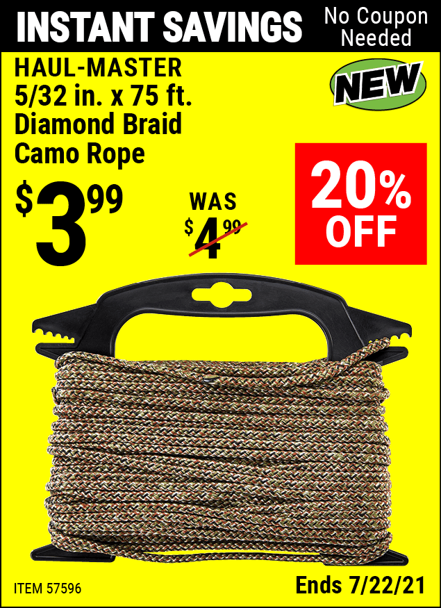 HAULMASTER 5/32 In. X 75 Ft. Diamond Braid Camo Rope for 3.99