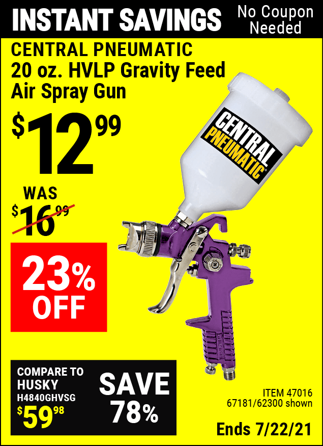CENTRAL PNEUMATIC 20 Fl. Oz. HVLP Gravity Feed Air Spray Gun for 12.99