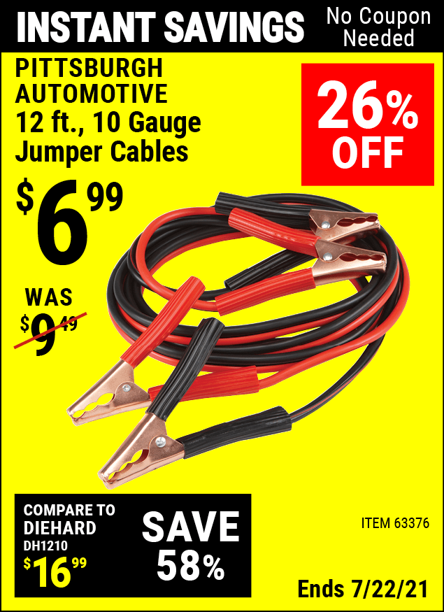 PITTSBURGH AUTOMOTIVE 12 ft. 10 Gauge Jumper Cables for 6.99 Harbor