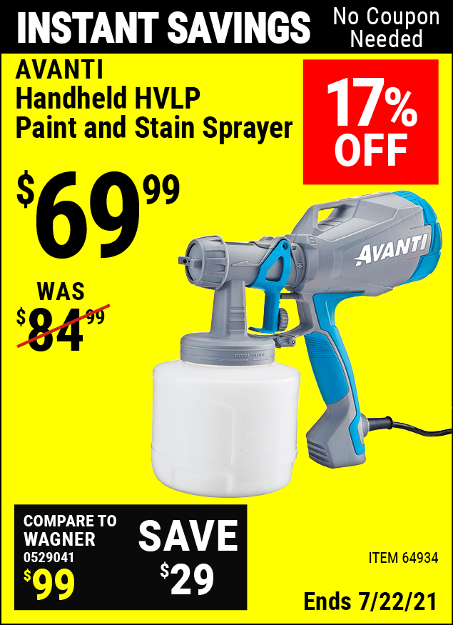 AVANTI Handheld HVLP Paint & Stain Sprayer for 69.99 Harbor Freight