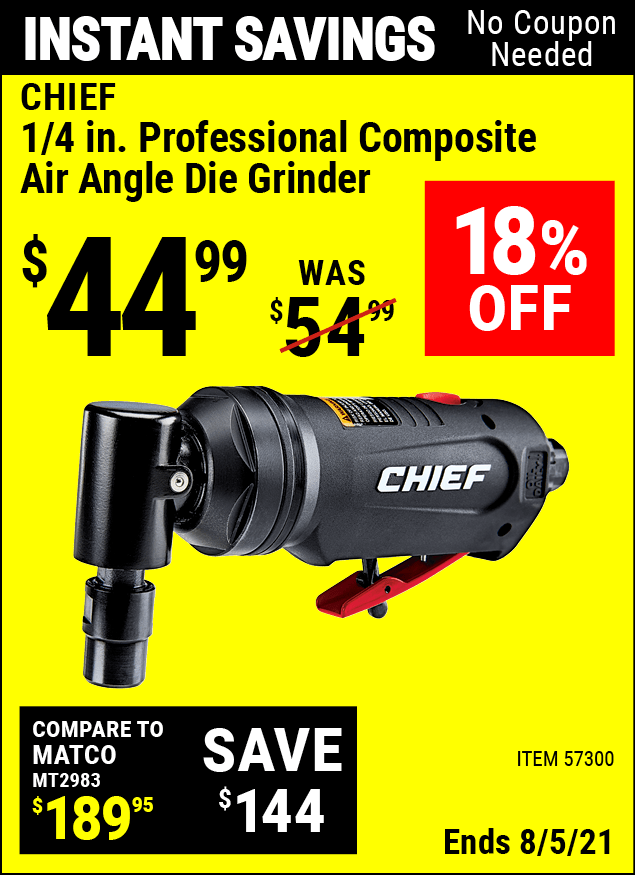 CHIEF 1/4 In. Professional Composite Air Angle Die Grinder Item 57300