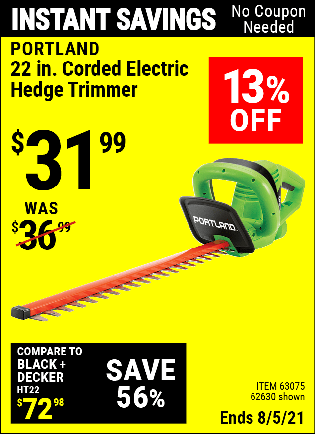 PORTLAND 22 in. Electric Hedge Trimmer Item 62630 / 62339 / 63075