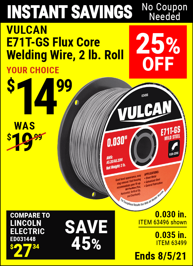VULCAN 0.030 in. E71TGS Flux Core Welding Wire 2.00 lb. Roll for 14.