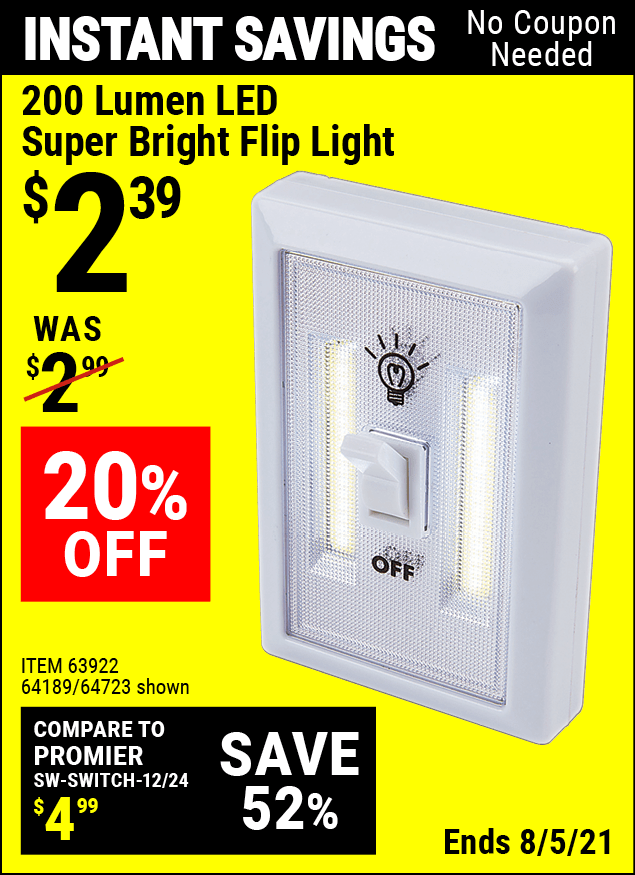 200 Lumen LED Super Bright Flip Light for 2.39 Harbor Freight Coupons