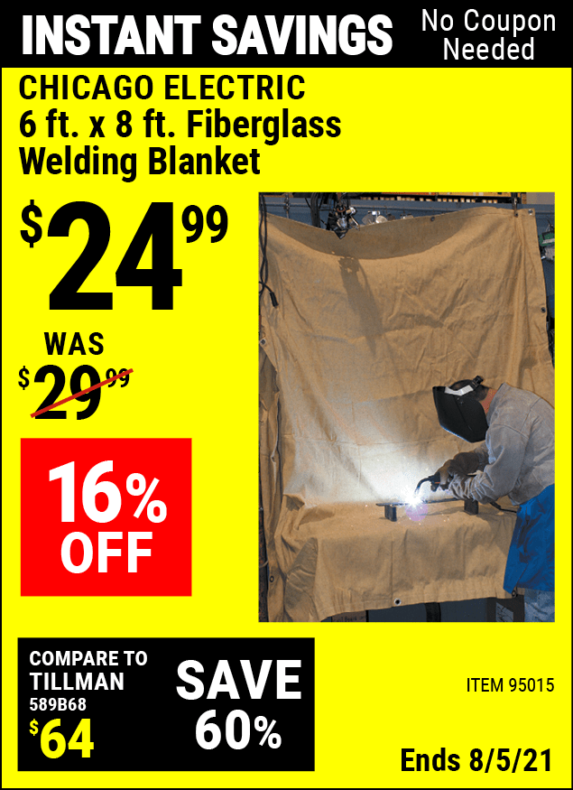 CHICAGO ELECTRIC 6 ft. x 8 ft. Fiberglass Welding Blanket for 24.99