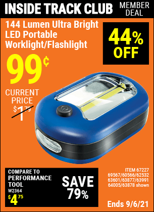 144 Lumen Ultra Bright LED Portable Worklight/Flashlight for $0.99
