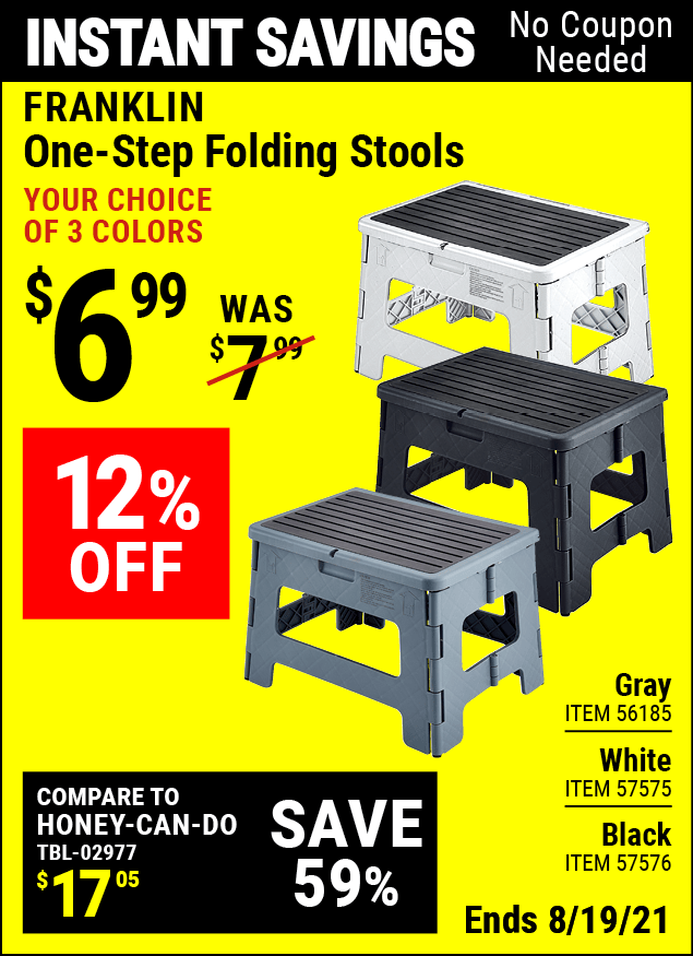 FRANKLIN OneStep Folding Stool Black Item 57576 Harbor Freight