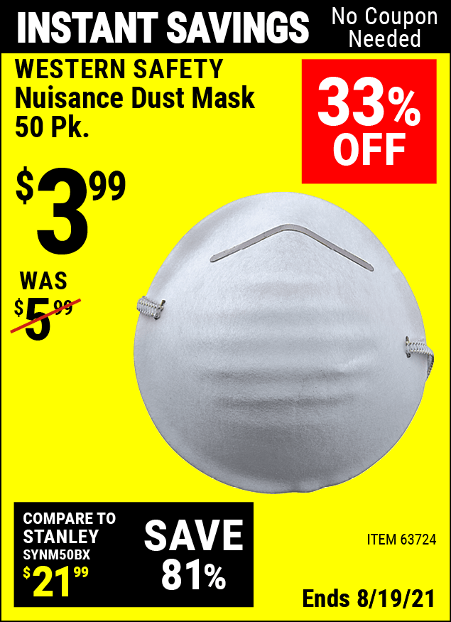 WESTERN SAFETY Dust and Particle Mask 50 Pk. for 3.99 Harbor Freight