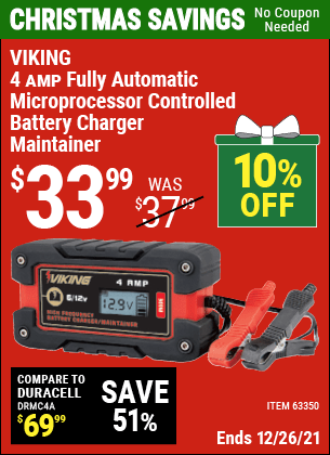 VIKING 4 Amp Fully Automatic Microprocessor Controlled Battery Charger