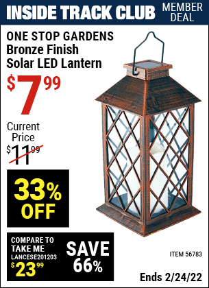 ONE STOP GARDENS Bronze Finish Solar LED Lantern for $7.99 – Harbor