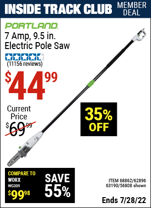 PORTLAND 9.5 In. 7 Amp Electric Pole Saw for $44.99 – Harbor Freight