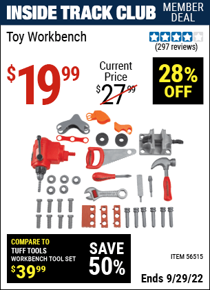 U.S. GENERAL JUNIOR Toy Workbench for $19.99 – Harbor Freight Coupons