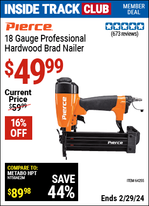 PIERCE 18 Gauge Professional Brad Nailer for $49.99 – Harbor Freight