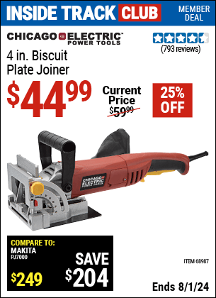 CHICAGO ELECTRIC 4 in. Biscuit Plate Joiner for $44.99 – Harbor Freight