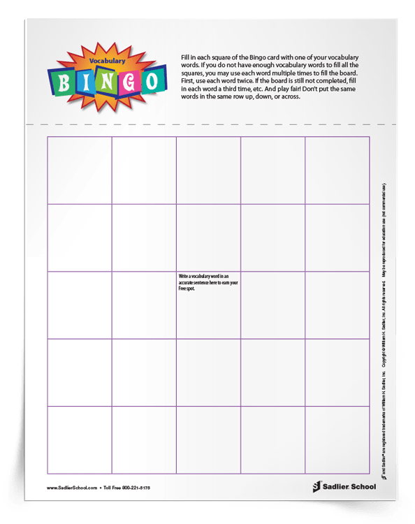 Multiple Meaning Word Bingo Card verloop.io