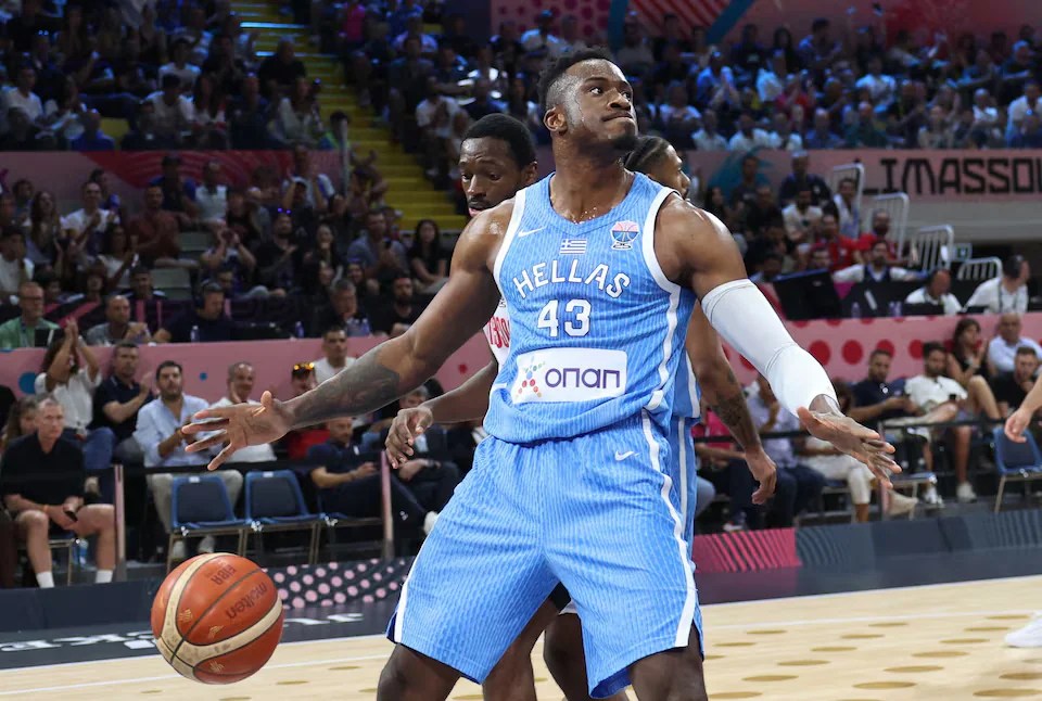Thanasis Antetokounmpo reacts during FIBA EuroBasket 2025 game for Greece against Georgia