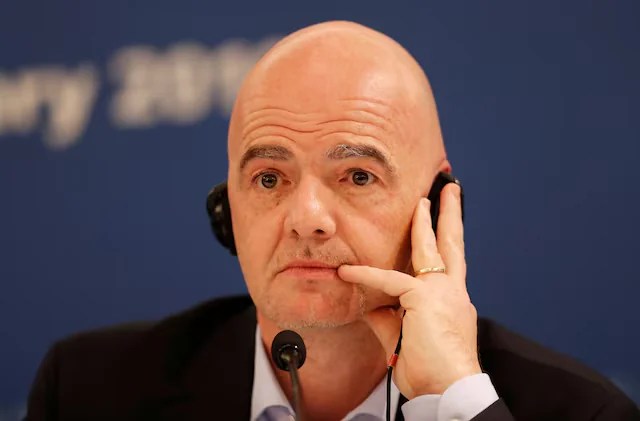 FIFA President Gianni Infantino speaking at a media briefing in Zurich, emphasizing football’s role in promoting peace