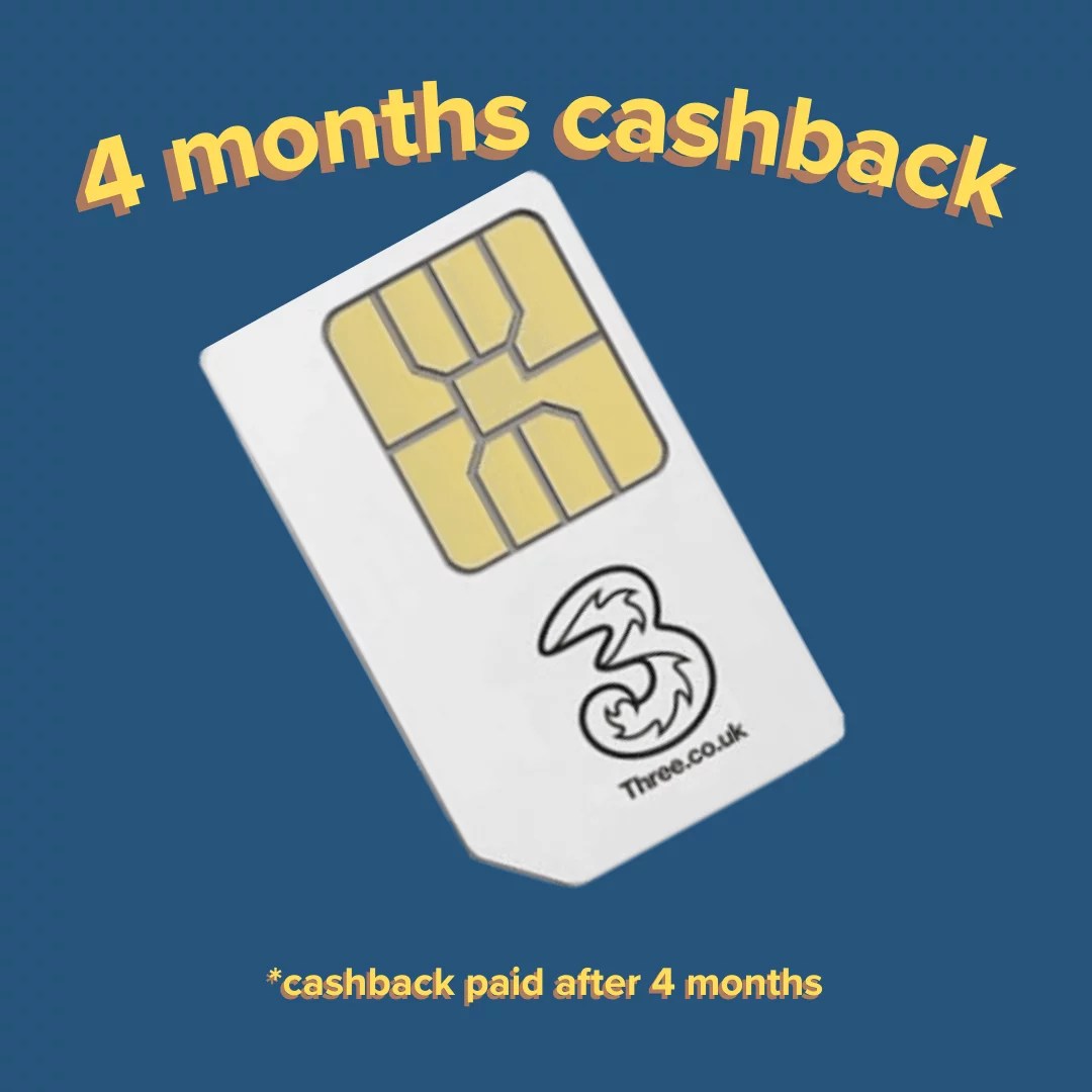 SIM SPECIAL Three Unlimited Sim £12.50pm, 4 months cash back