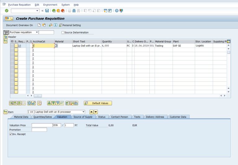 Purchase Requisition in SAP MM Go Coding