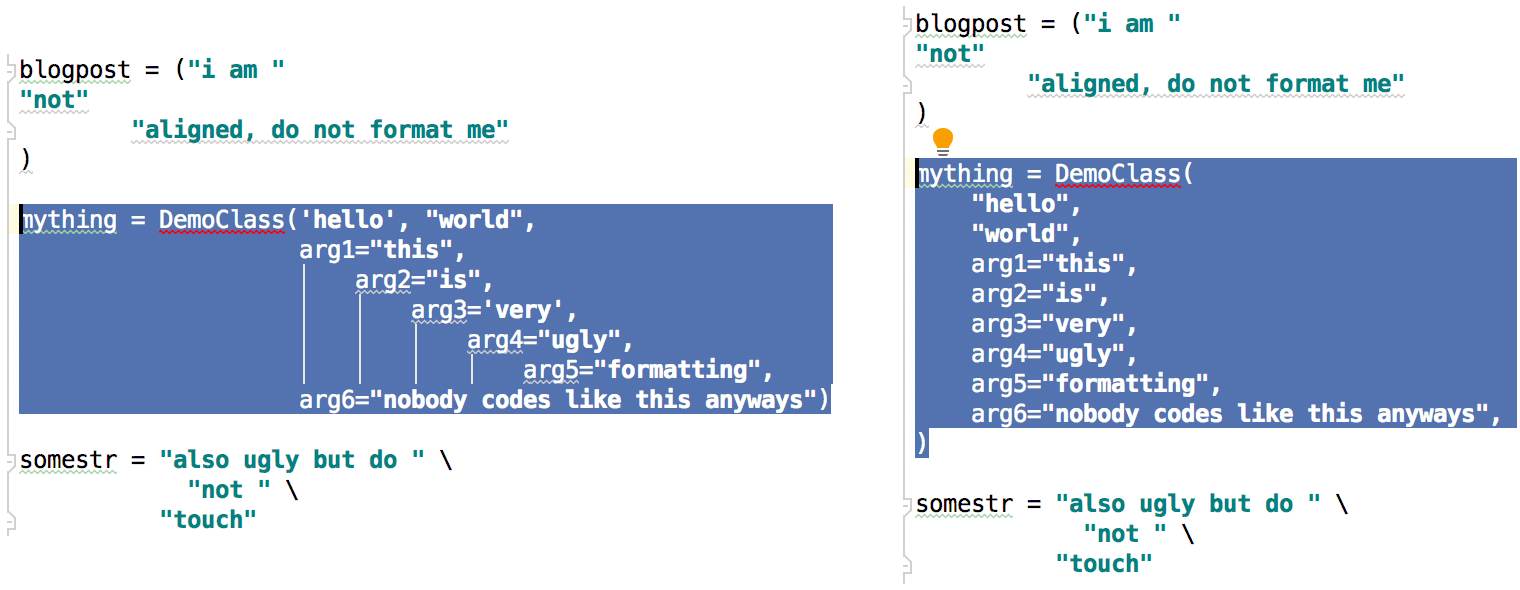 Partial Python code formatting with Black & PyCharm