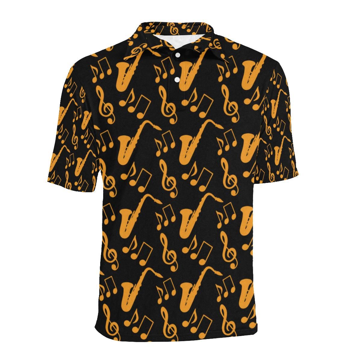 Music Shirt Saxophone Pattern Print Design Men Polo Shirt Gift Ideas