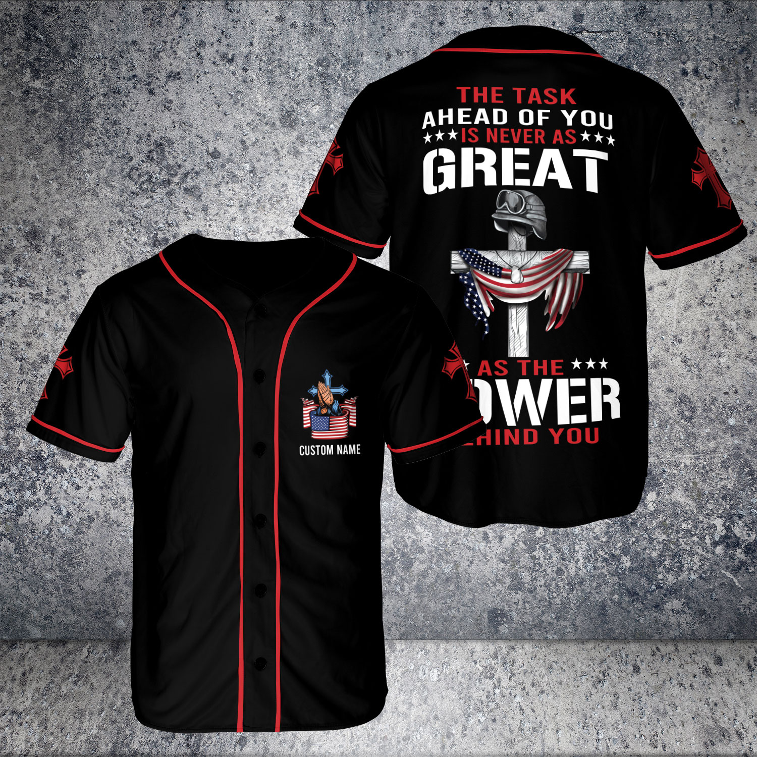 Custom Name US Veteran Jesus Hand and US Flag Cross Memorial Day Baseball Jersey