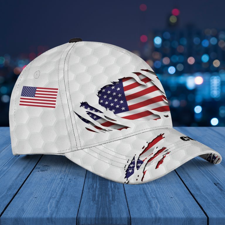 White Golf US Flag Custom Name AOP Baseball Cap Hat Godoprint