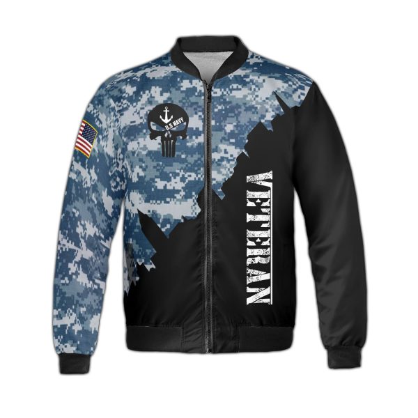 US Navy Veteran Eagle American Flag Fleece Bomber Jacket Godoprint