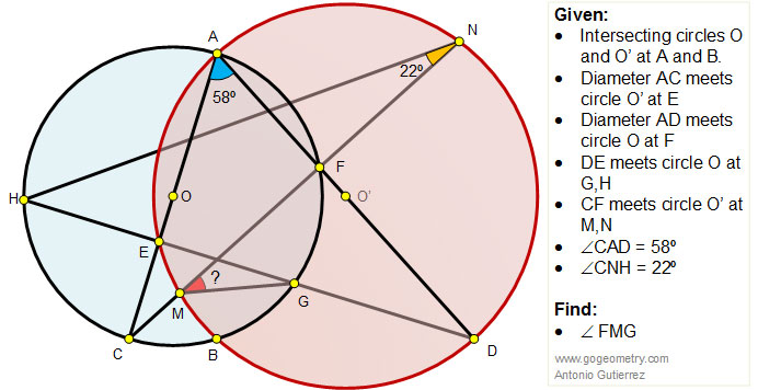 Math Education Geometry Problem 705: Intersecting Circles, Diameter