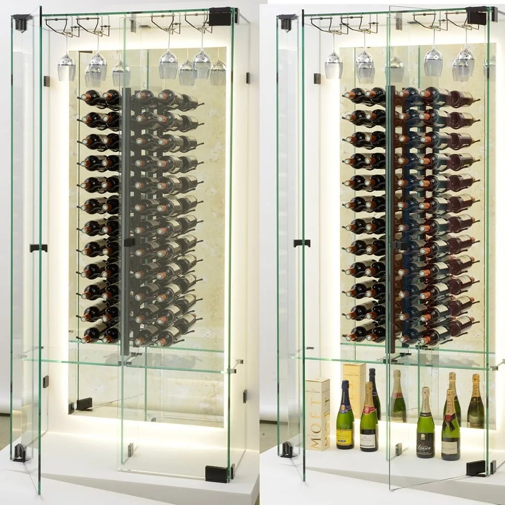 Bespoke frameless glass wine cellar