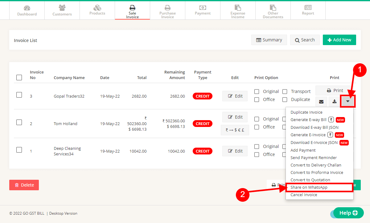 How to share invoice on Whatsapp. 100 Free GST Billing Software For Every Businesses