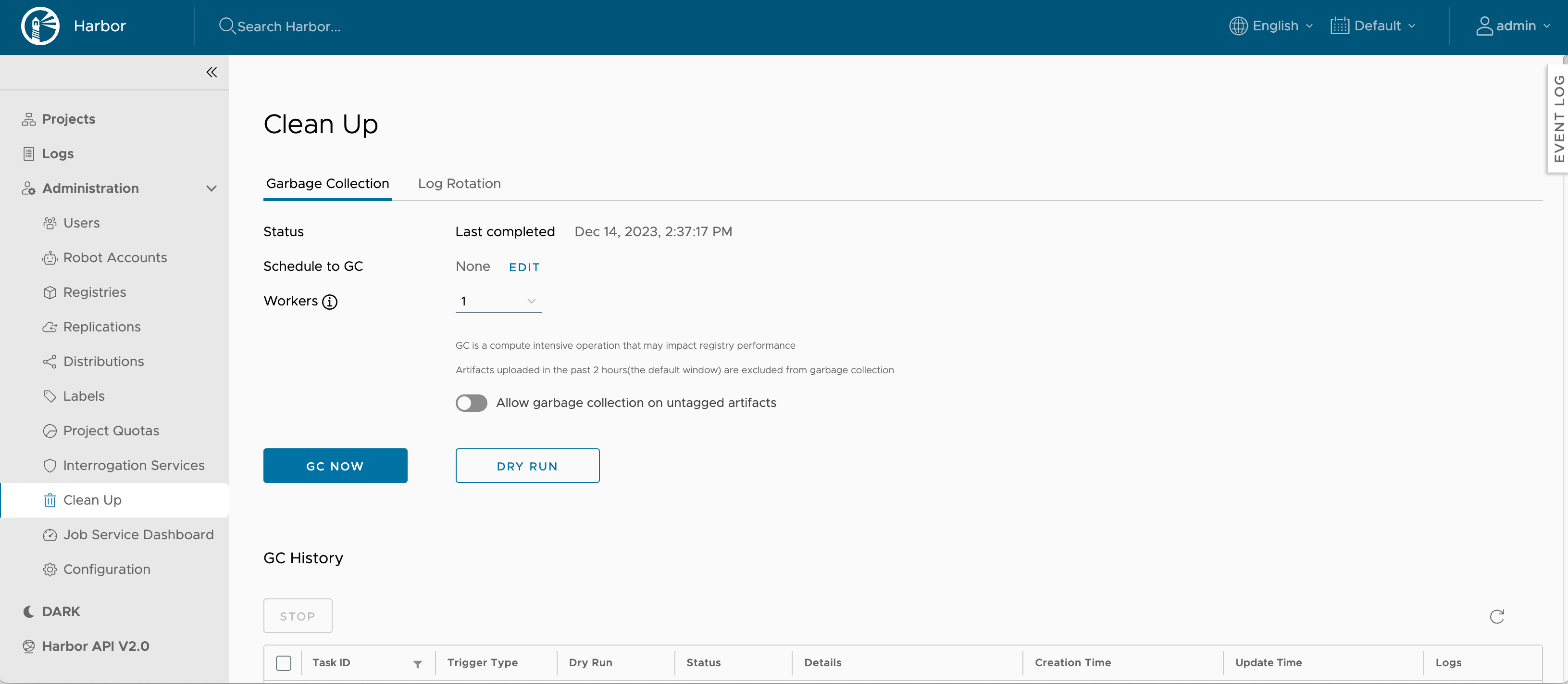 Harbor docs Garbage Collection