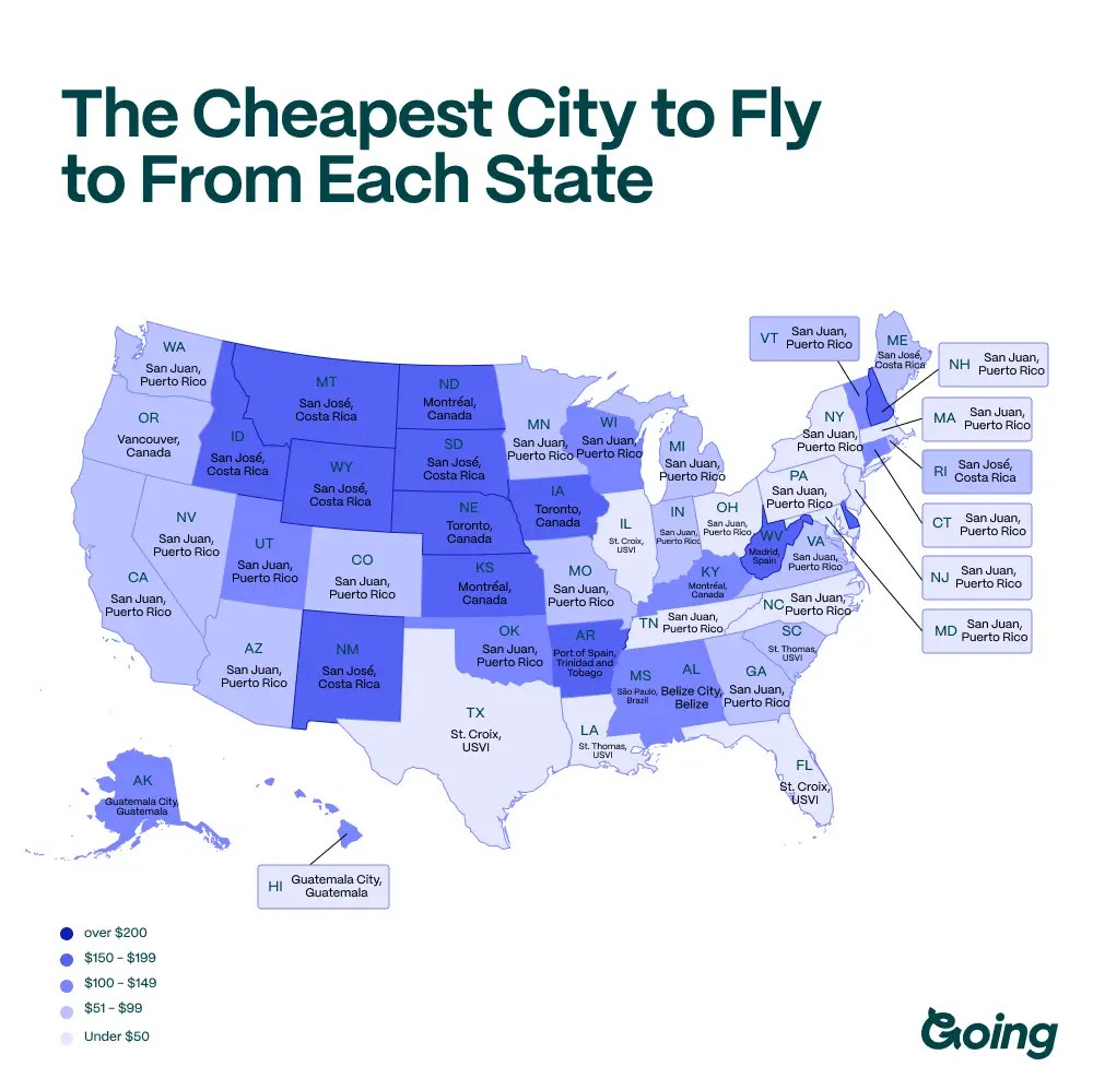 Mapping the Cheapest Places to Fly From Each State