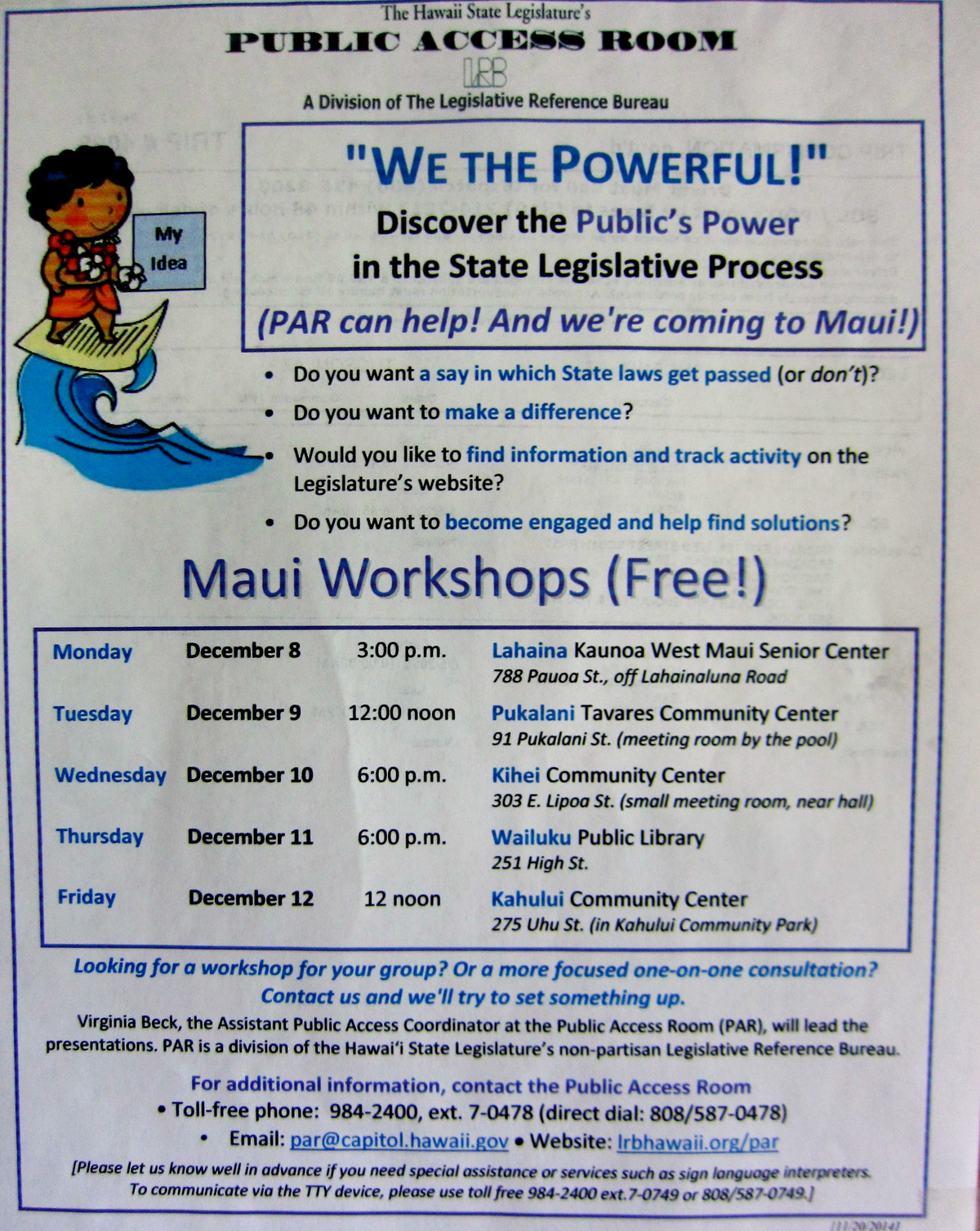 PAR CAME TO KIHEI ON DECEMBER 10 AT 600 PM Kihei Community
