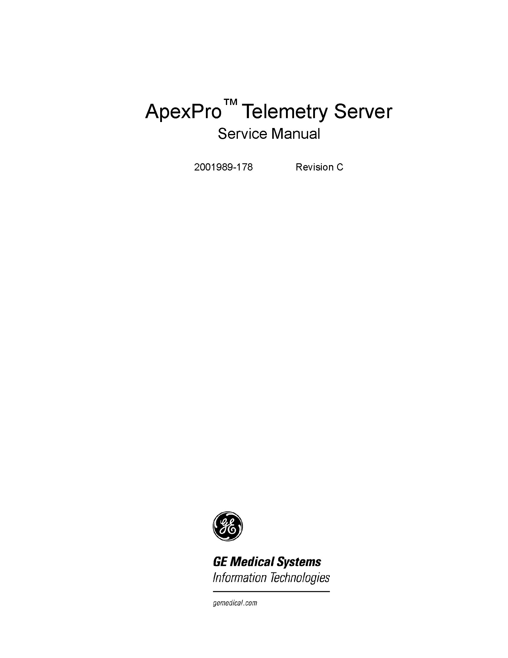 GE ApexPro Telemetry Server Service manual Golden BioMed
