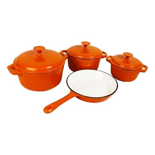7pcs Cast Iron Cookware Set Orange Golden Chef