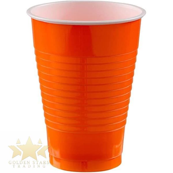 12oz Orange Plastic Disposable Party Cups (10ct) Golden Stars Trading